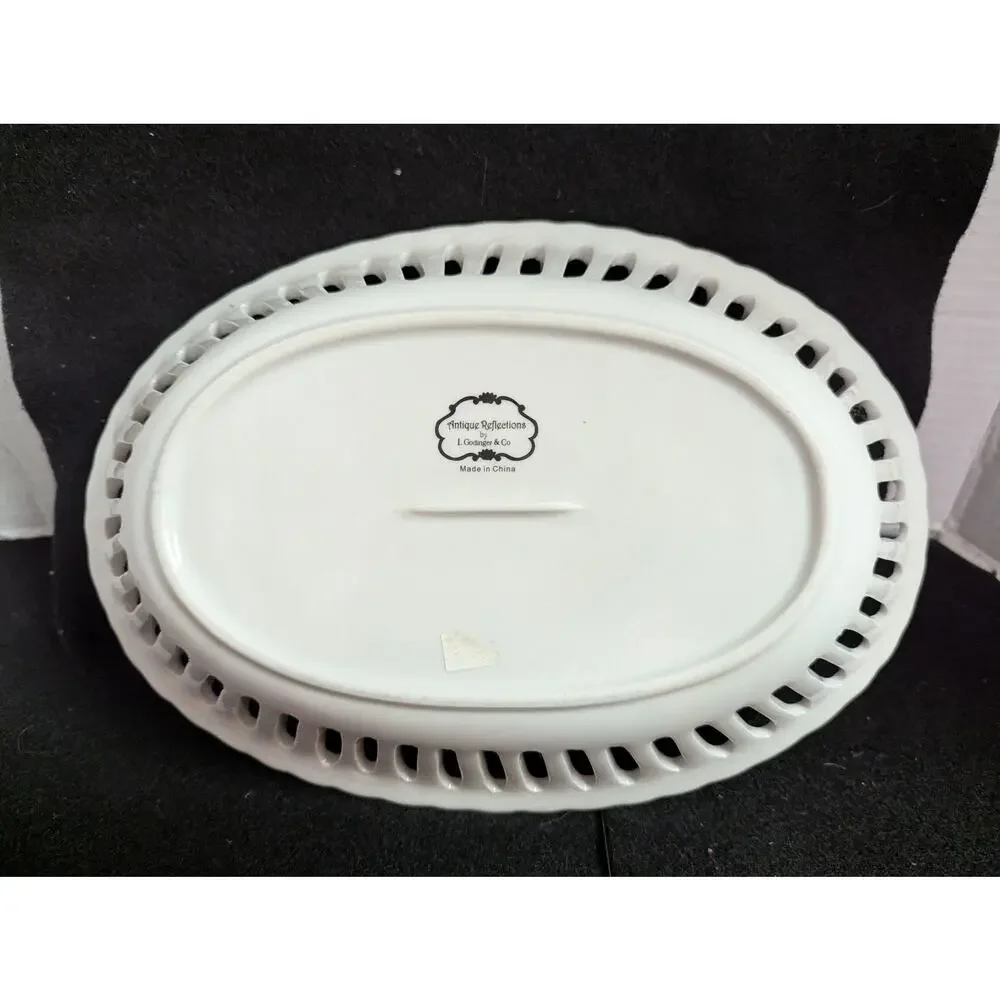 Godinger Antique Reflections White Ceramic Reticulated Oval Platter
